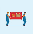 workers carrying sofa with big carton cardboard vector image