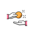 hand giving and receiving cash isolated line icon vector image