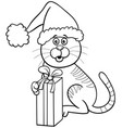 cartoon cat with gift on christmas time coloring vector image