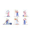 cleaning service at home janitors team in uniform vector image