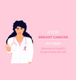 female doctor with pink ribbon on white medical vector image vector image