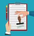 flat approved paper document green stamp vector image