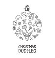 christmas doodles elements laid out in shape vector image