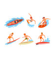set of happy young people in swimwear surfing vector image vector image