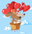 happy valentines day couple dogs in hot air vector image