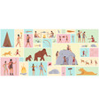 ancient prehistoric people animals and tools set vector image