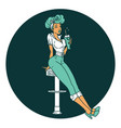 tattoo style icon a pinup girl drinking vector image vector image