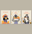 thanksgiving greeting card set with cute girls vector image vector image