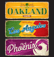 oakland los angeles and phoenix us cities plates vector image vector image