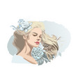 blonde girl with closed eyes and loose curly hairs vector image