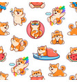 cartoon shiba inu dog characters seamless pattern vector image vector image