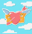 couple teddy bear hugging winged heart greeting vector image vector image