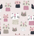 seamless with cute cats scandinaviann vector image