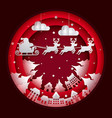 paper art santa claus on night sky in city town vector image vector image