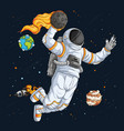 astronaut in spacesuit doing basketball dunk move vector image vector image