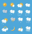 weather icons in cartoon style on blue background vector image