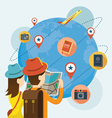 couple tourist reading map plan travel worldwide vector image