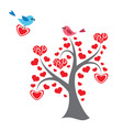hearts tree and birds in love vector image vector image