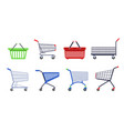 supermarket carts or trolleys and baskets shopping vector image vector image