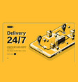 24-hour delivery service isometric website vector image
