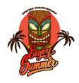 enjoy summer emblem template with tiki idol vector image