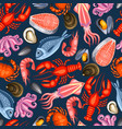 seamless pattern with various seafood vector image