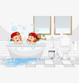happy kids playing bubbles in bathtub vector image vector image