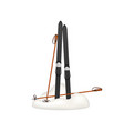 old wooden skis and ski poles standing in snow vector image