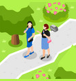 female friends isometric and colored composition vector image vector image