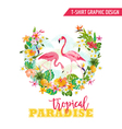 flamingo and tropical flowers - for t-shirt vector image