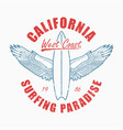 california slogan t-shirt with surfboard vector image vector image