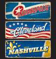 cleveland indianapolis and nashville city plate vector image vector image