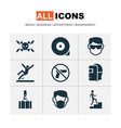 protection icons set with overhead crane slippery vector image