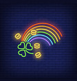 rainbow coins and clover neon sign vector image