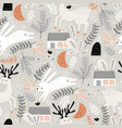 seamless woodland pattern with deer bunny vector image