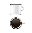 3d realistic enamel metal blank white mug vector image