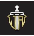 ja logo monogram with sword and shield vector image