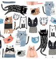 seamless pattern with different funny hand drawn vector image