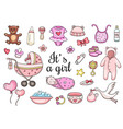 set of hand drawn pink baby girl doodles vector image vector image