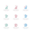 cute little elephants logo set vector image
