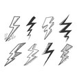 set of electric lightning thunder bolt in doodle vector image