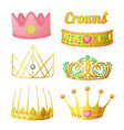 golden crowns with colorful gems isolated on white vector image