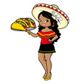 mexican waitress serving tacos vector image