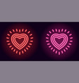 Neon devil heart in red and pink color Royalty Free Vector