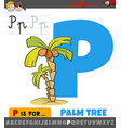 letter p from alphabet with cartoon palm tree vector image