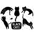 cute black cat set doodle kitten in different vector image