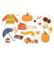 set cute autumn orange icons on white vector image