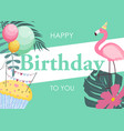 birthday card with flamingo balloons and palm vector image vector image