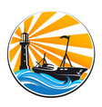 fishing boat and lighthouse vector image vector image
