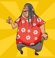 carefree cartoon fat man with long hair vector image vector image